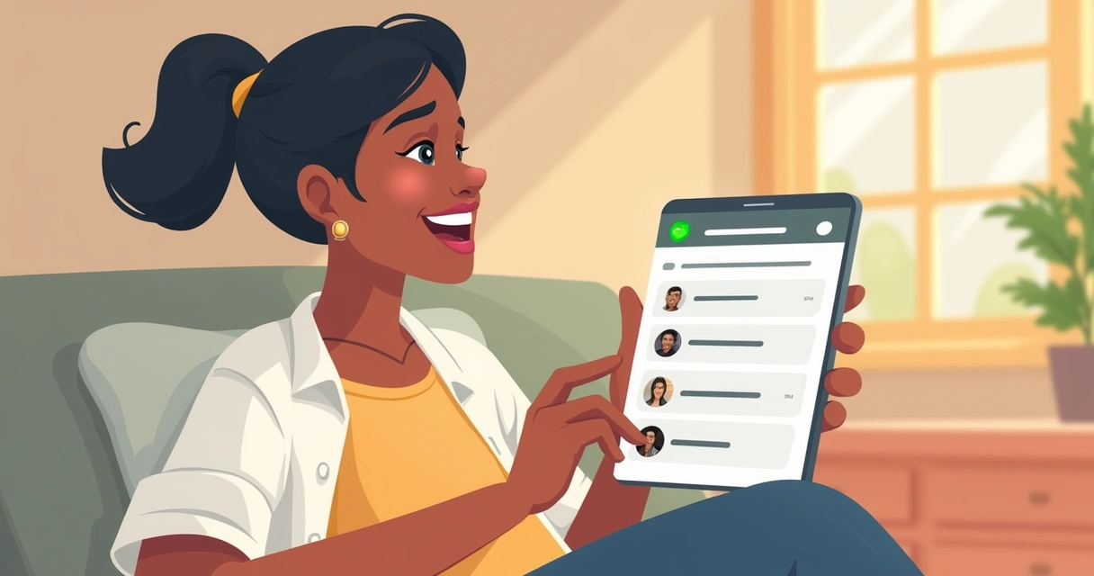 Cliente sorridente recebendo mensagem pós-consulta no WhatsApp 
