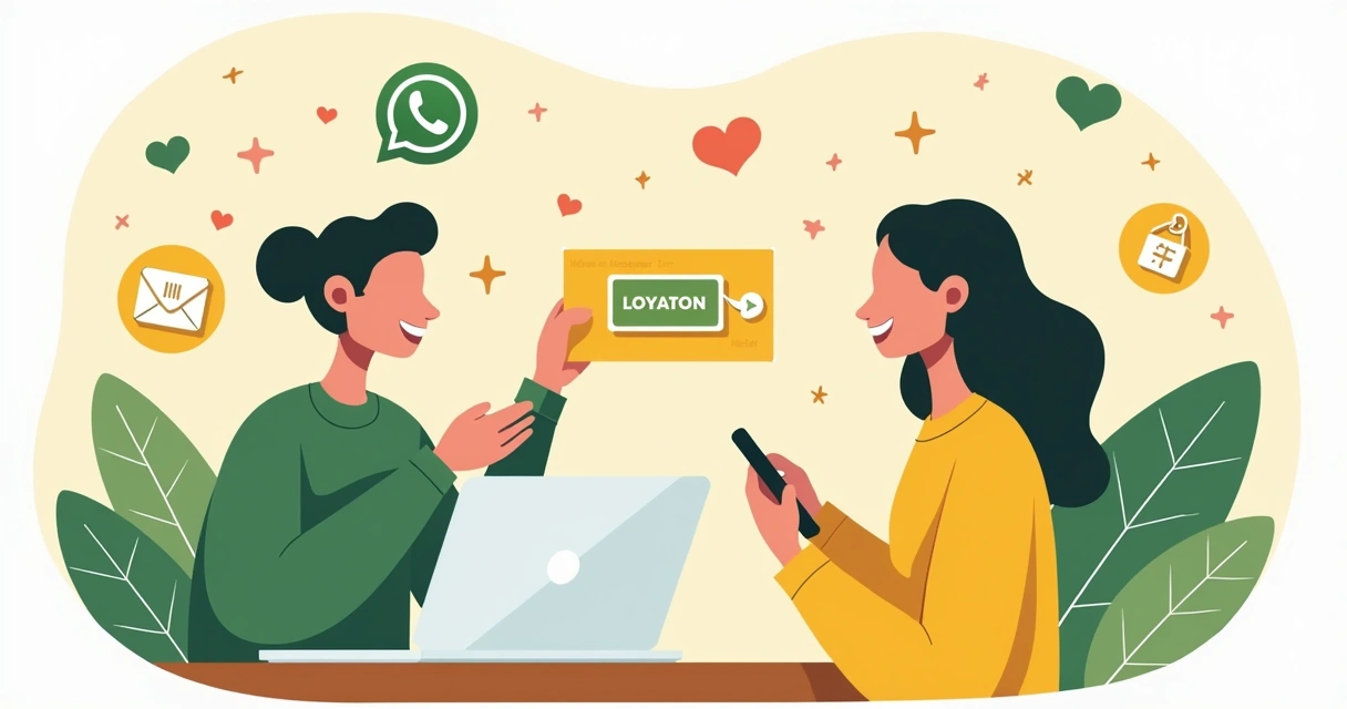 Lojista entregando cupom digital no WhatsApp para cliente satisfeita 