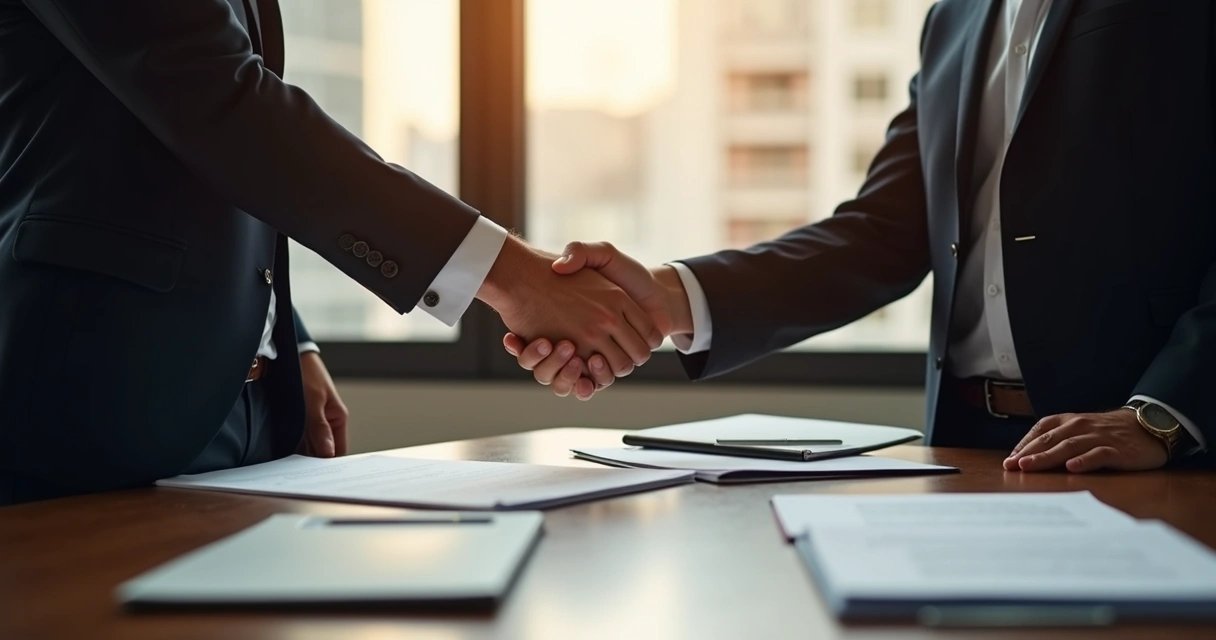 Parceiro de negócios fechando contrato com aperto de mãos 