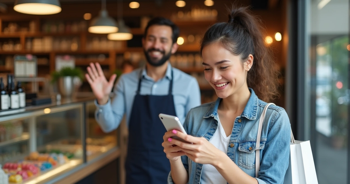 Cliente recebendo mensagem de agradecimento após compra