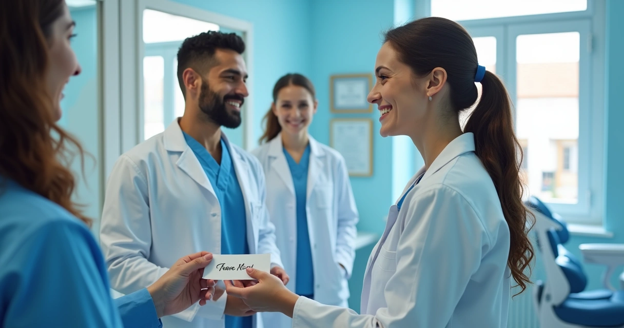Equipe odontológica comemorando fidelização de paciente