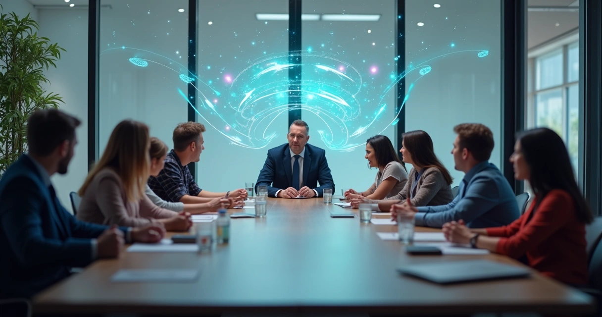 Leader observing a team meeting with visible patterns of group energy