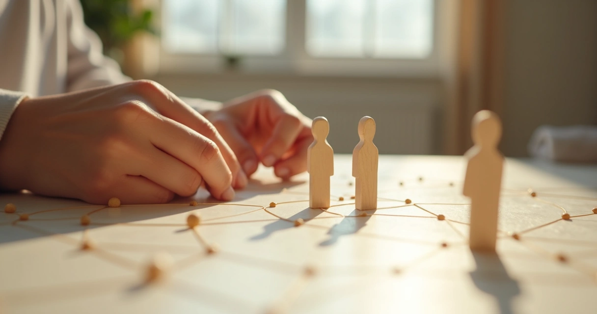 Figuras pequeñas sobre mesa en sesión individual