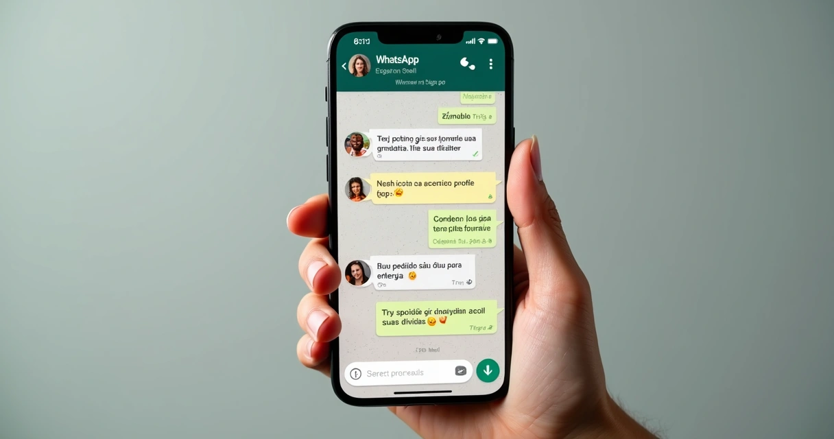 Exemplo de tela do WhatsApp com diversas figurinhas de texto customizadas em uso 