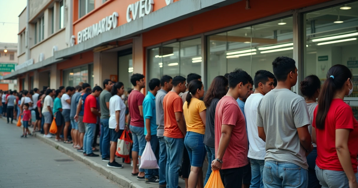 Pessoas em fila para comprar mantimentos em Caracas 