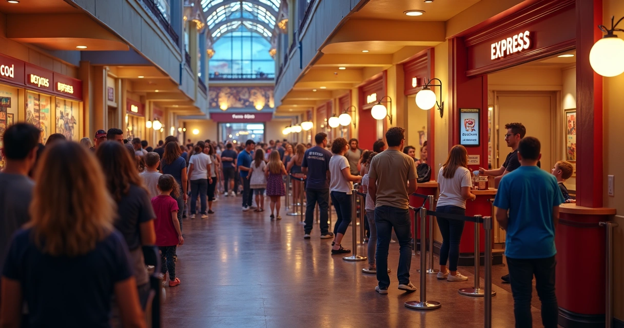 Fila expressa e fila comum em atração popular da Universal Orlando
