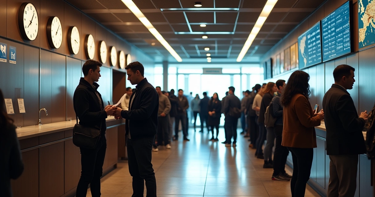 Pessoas aguardando em fila dentro de banco internacional 