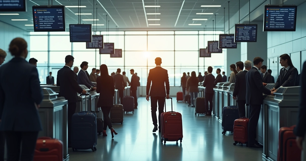 Fila de check-in no aeroporto com pessoas pesando malas 