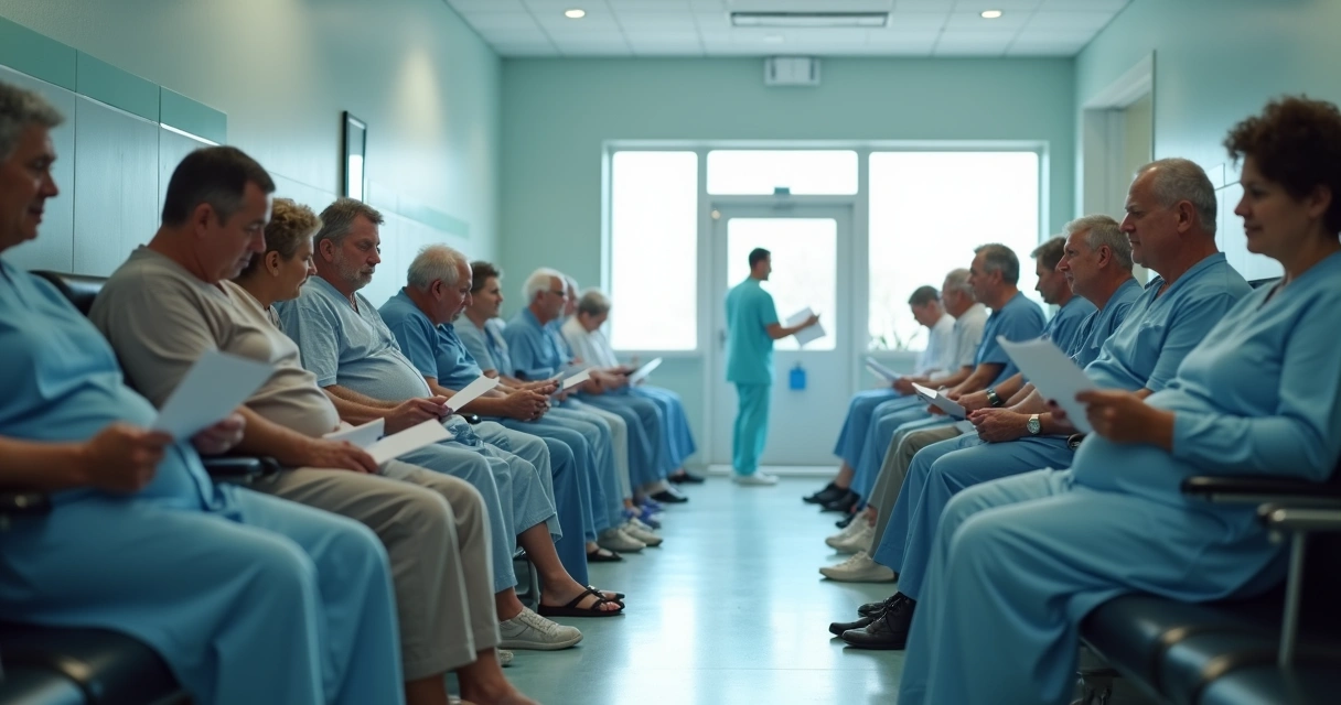 Pacientes aguardando cirurgia reparadora pelo SUS em sala de espera 