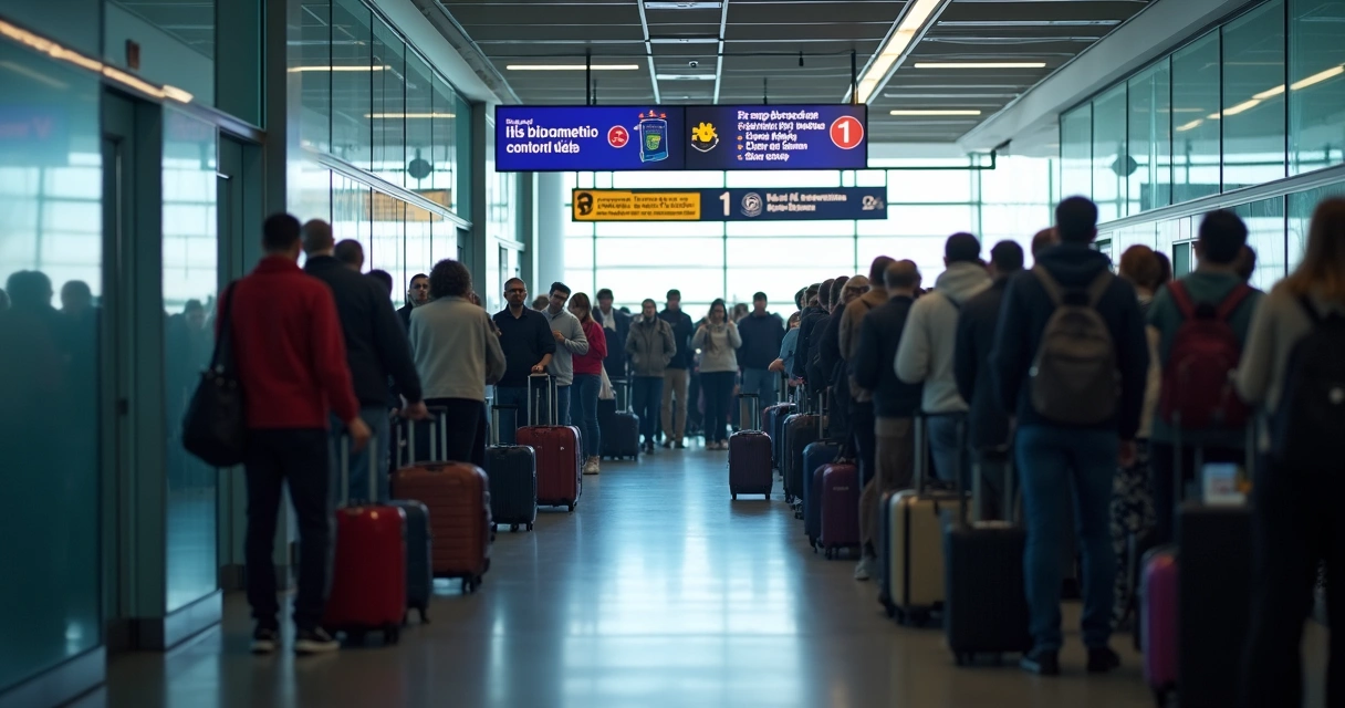 Fila na imigração de aeroporto europeu após implantação do EES 