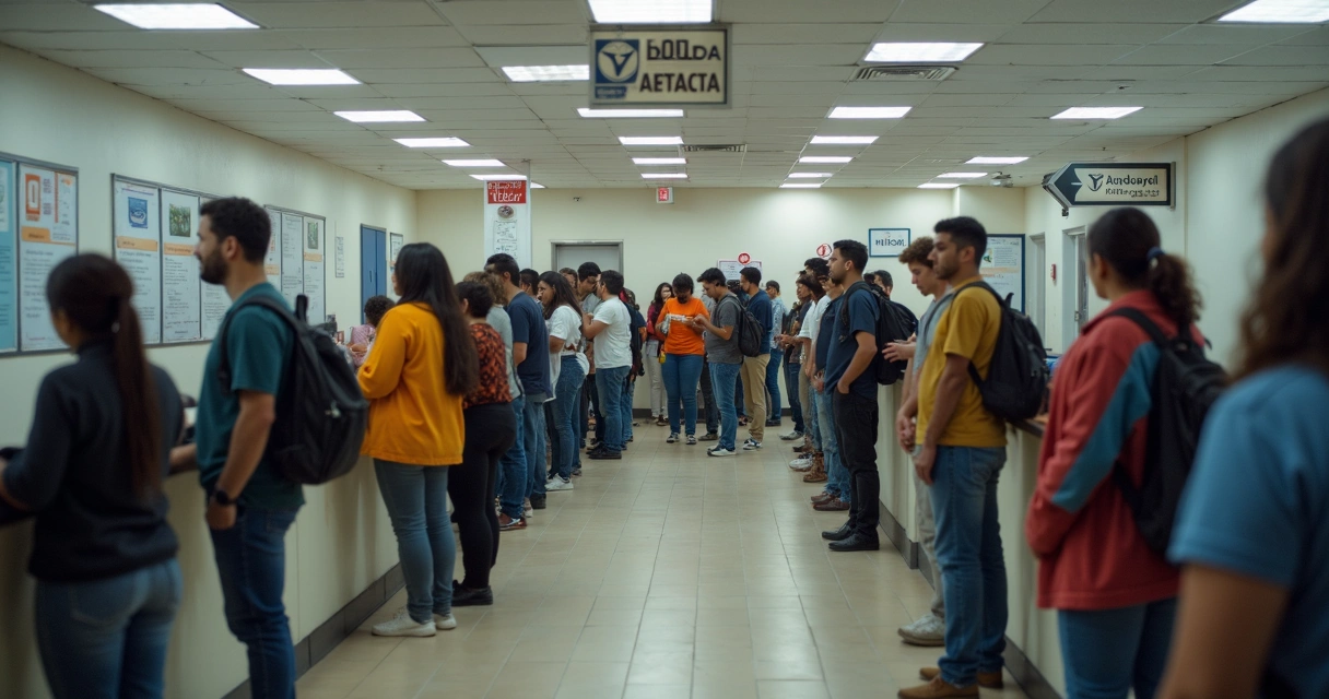 Fila de pessoas aguardando atendimento presencial no INSS 