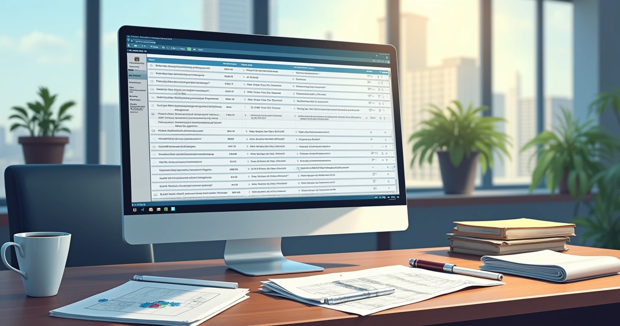 Fila digital de processos de licenciamento em monitor de computador 
