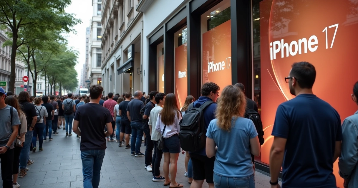 Fila de pessoas aguardando na porta de loja de eletrônicos 