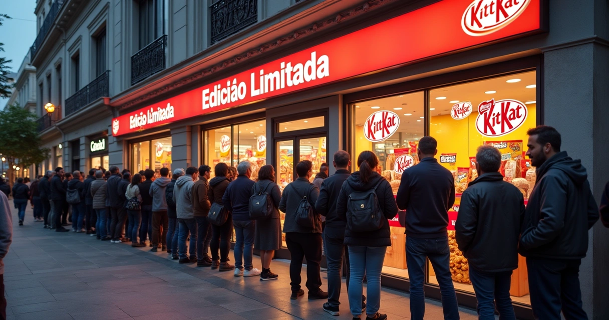 Fila de pessoas do lado de fora de uma loja esperando lançamento de produto limitado 