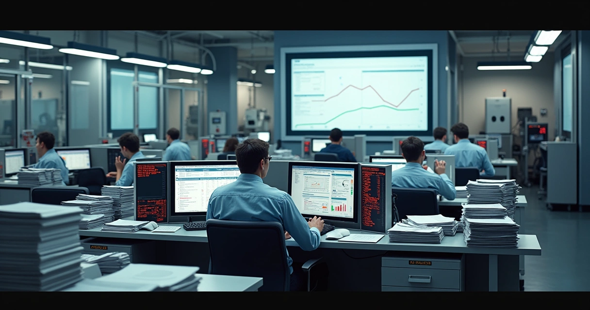 Fila de ordens de serviço em ambiente industrial 