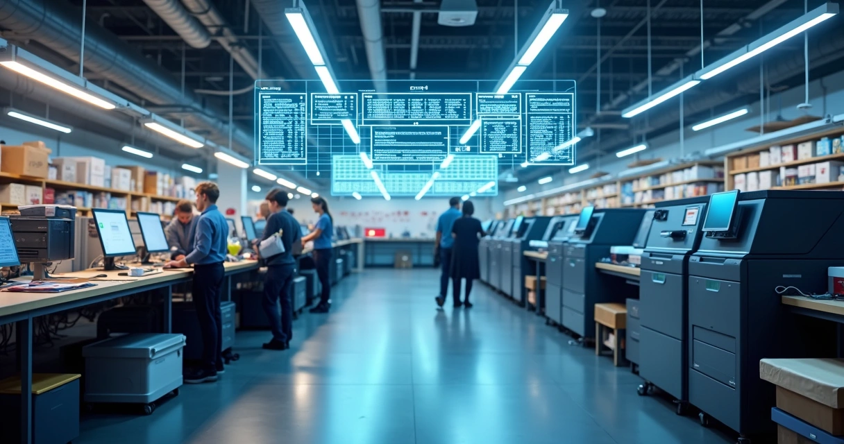 Gráfica digital com fila de produção organizada 