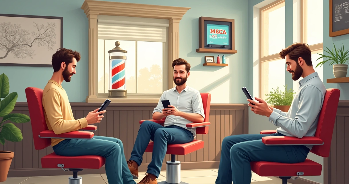 Clientes acompanhando fila virtual de barbearia em smartphone 