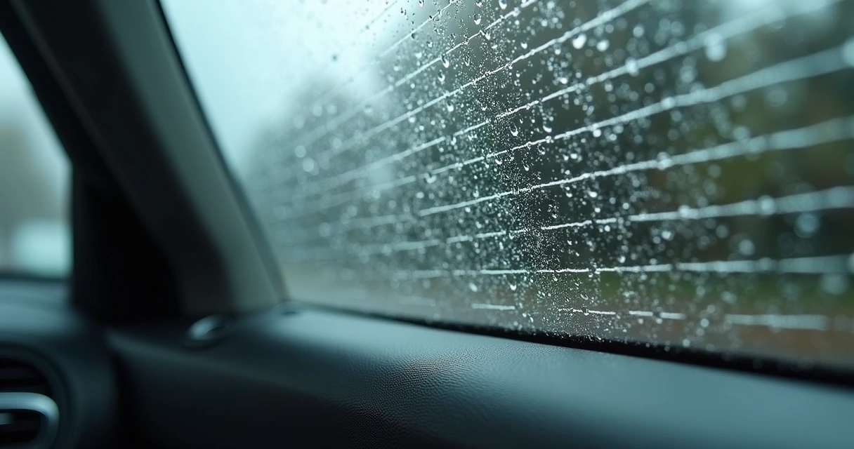 Filetes do desembaçador elétrico no vidro traseiro do carro 