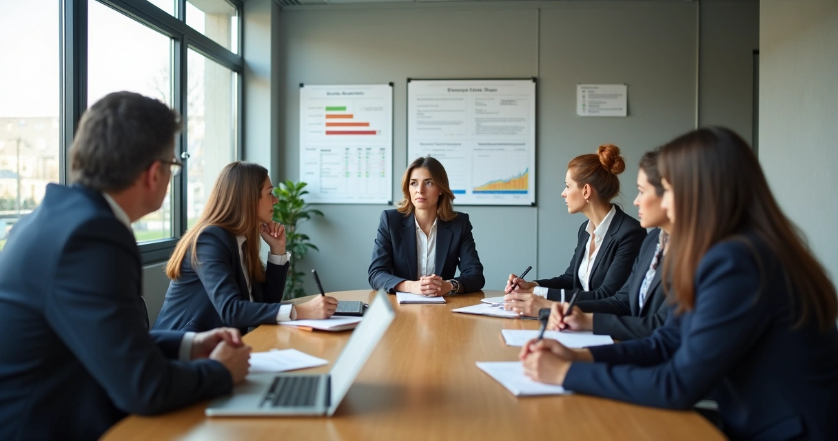 Personas reunidas alrededor de una mesa discutiendo decisiones importantes