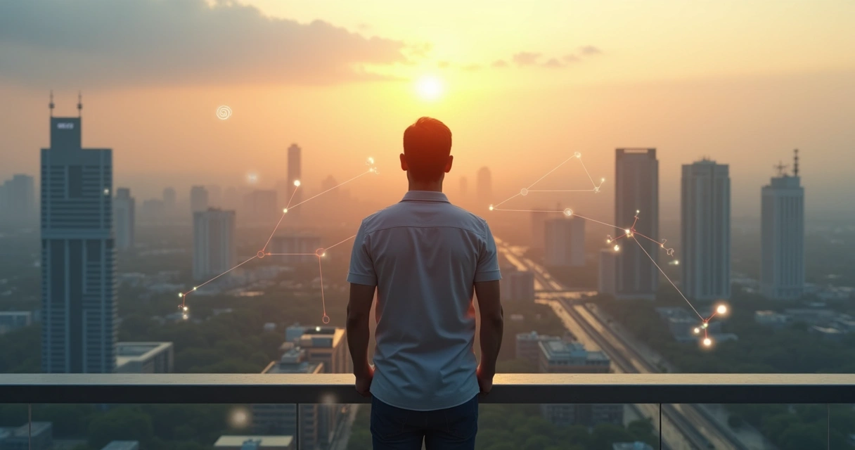 Pessoa contemplando horizonte com cidade ao fundo simbolizando consciência ética e impacto coletivo 