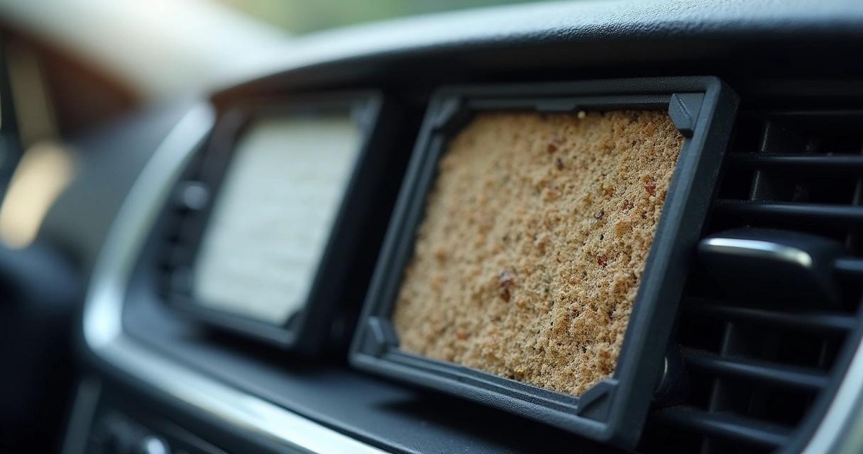 Filtro de cabine automotivo com acúmulo de sujeira comparado a um filtro novo