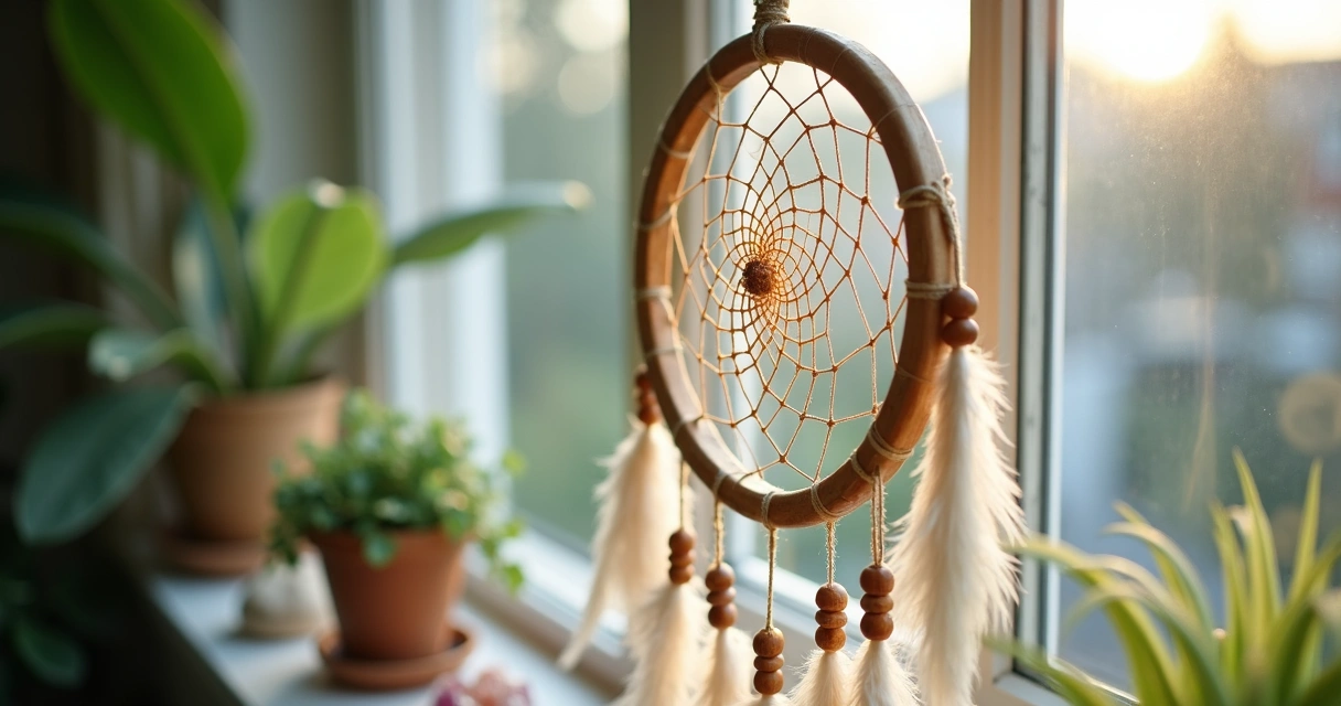 Filtro dos sonhos pendurado em detalhe colorido 