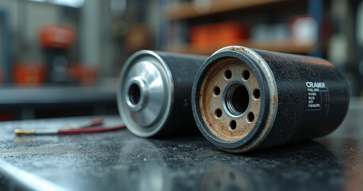 Filtros de combustível novos e usados lado a lado 