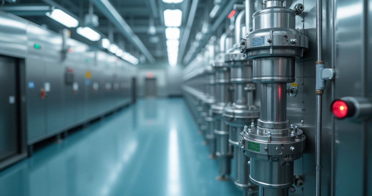 Filtros industriais em incinerador hospitalar controlando emissões 