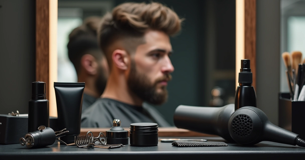 Produtos e finalização de corte masculino texturizado 
