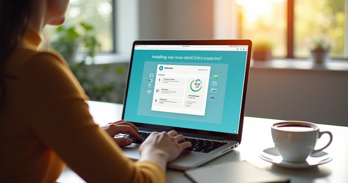 Pessoa configurando software financeiro open source em seu notebook 