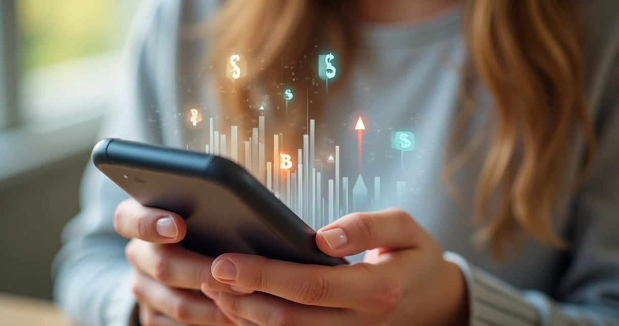 Pessoa conferindo saldo de rendimento em app de banco digital
