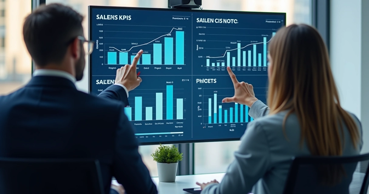 Painel mostrando integração de métricas financeiras e de vendas. 