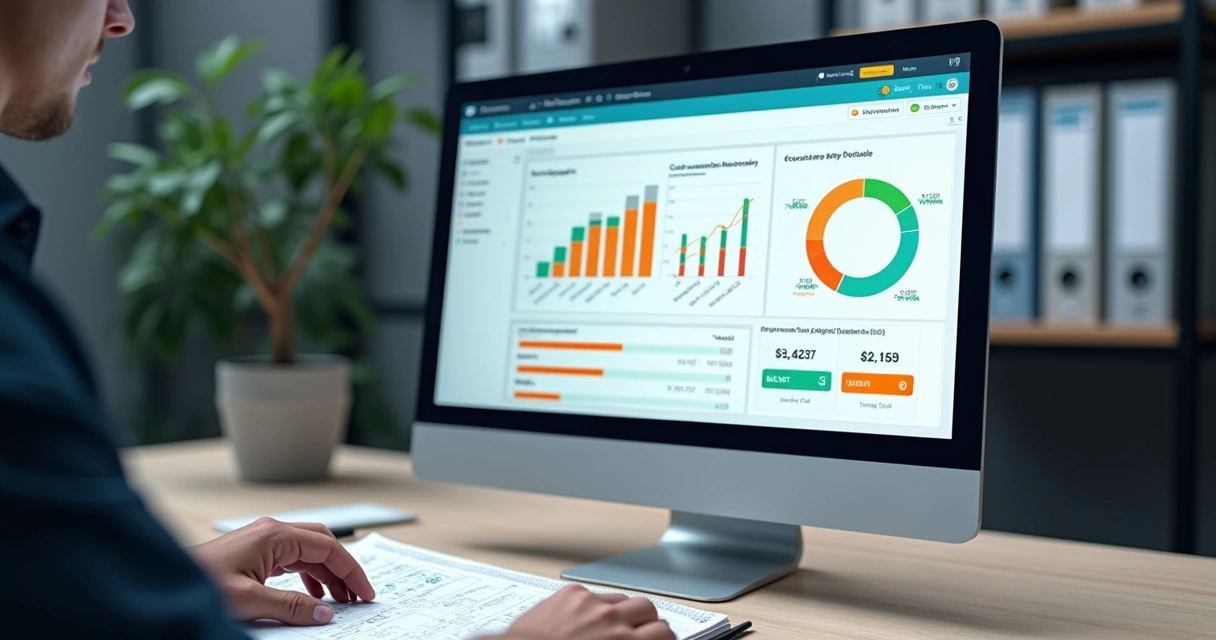 Painel financeiro colorido e simples em tela de computador de indústria 