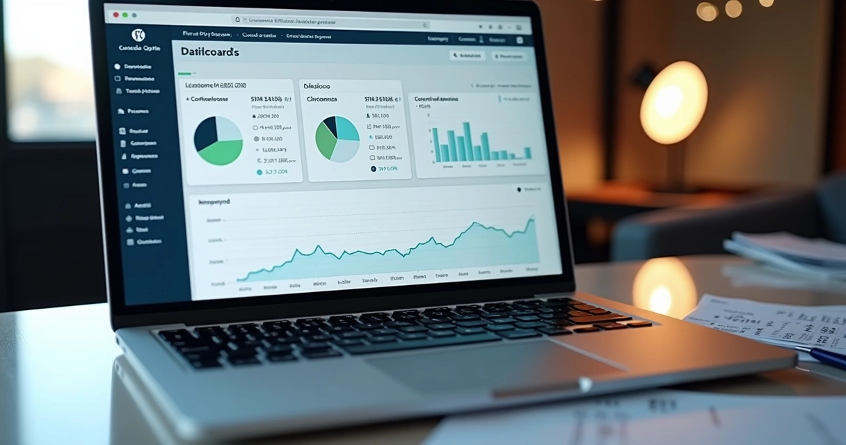 Tela de financeiro de ERP com gráficos e lançamentos de contas, planilhas de pagamentos e relatórios de loja de moda 