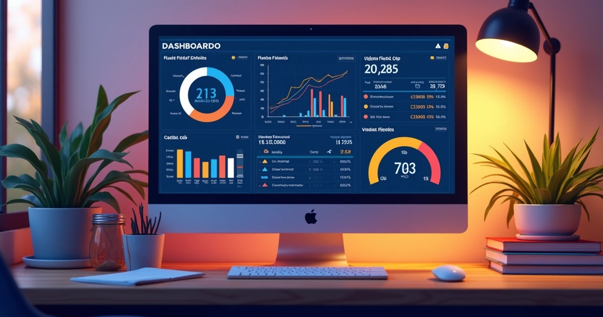 Interface de dashboard financeiro mostrando gráficos e notas fiscais digitais organizadas