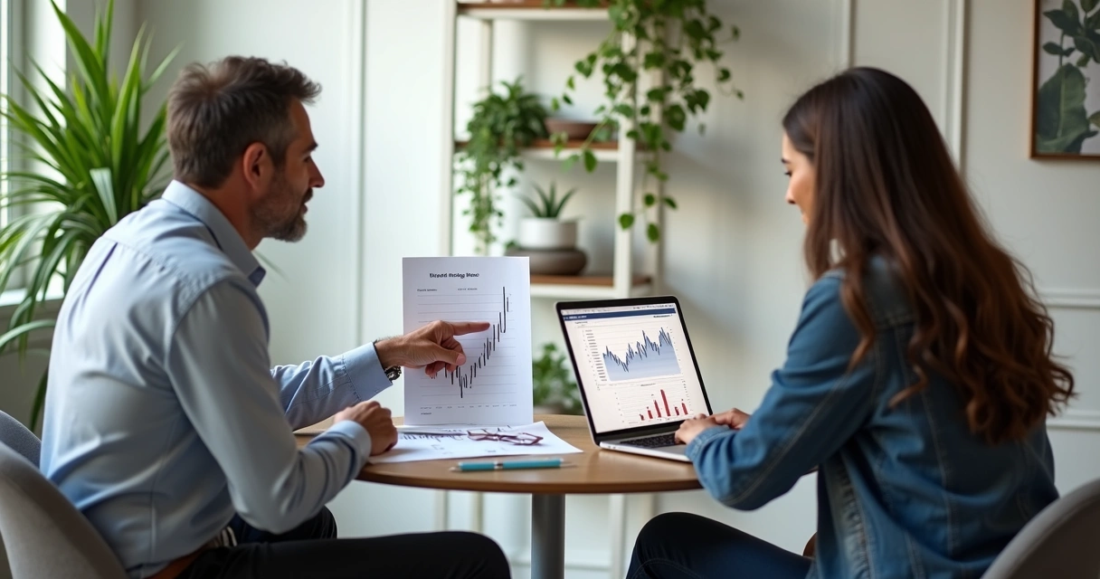 Financial advisor and homeowner discussing mortgage rates in office 