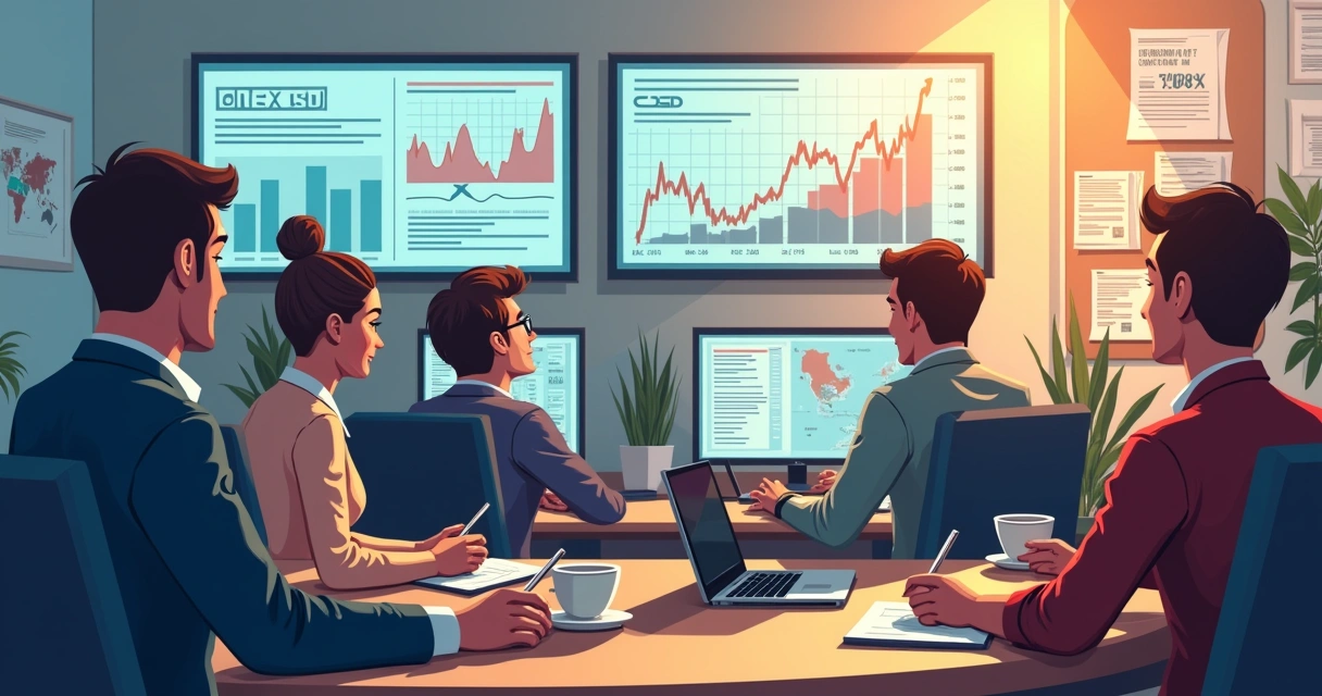 People checking financial news on computers