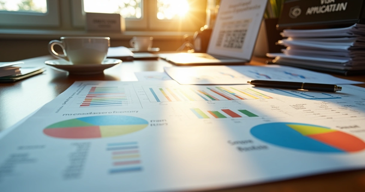 Business charts and financial projections on office desk 