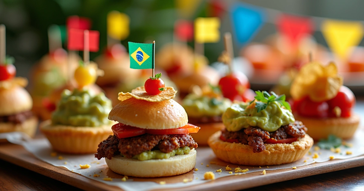 Finger foods misturando culinária brasileira e americana 