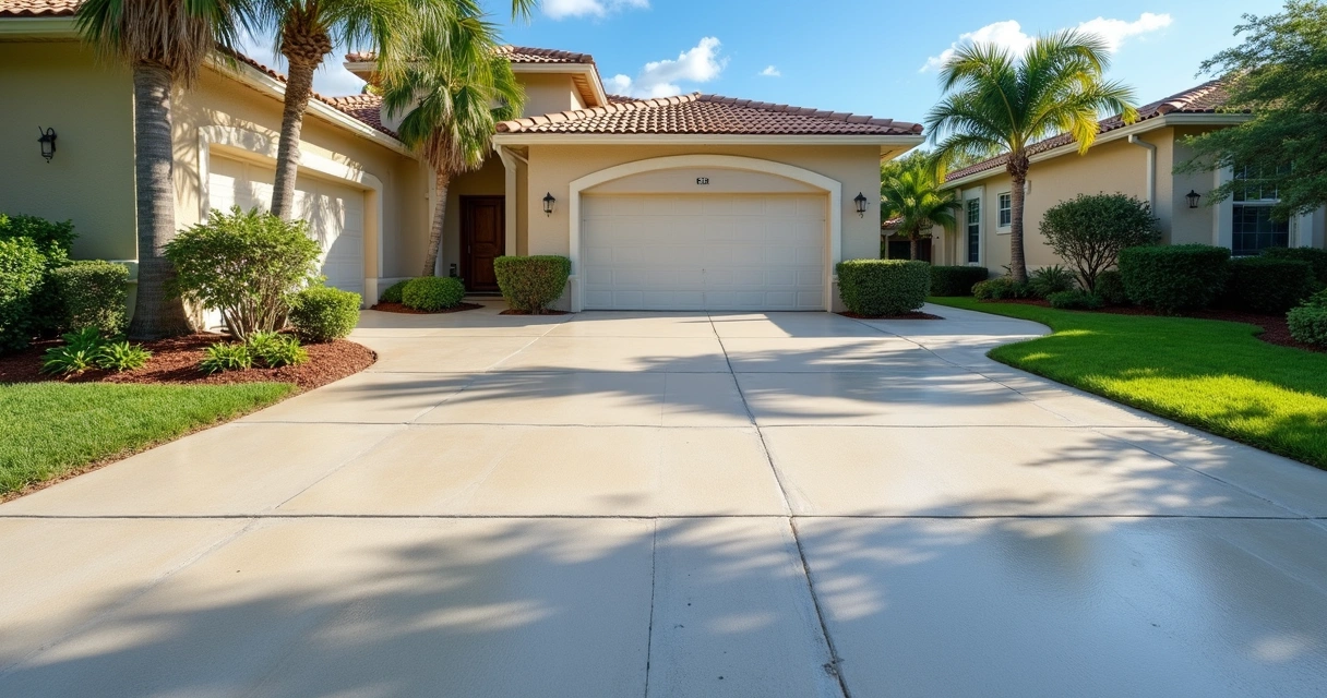 Freshly finished concrete driveway with subtle joints 