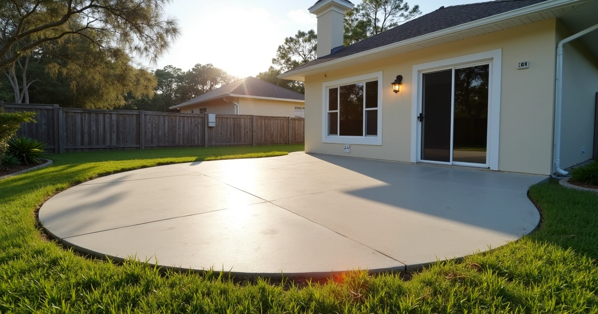 Clean, new patio after fill, with broom finish, Central Florida