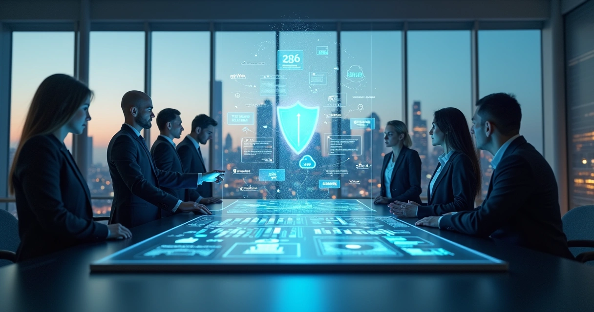 Conceito de fintech em ambiente corporativo com ícones de regulação e compliance 