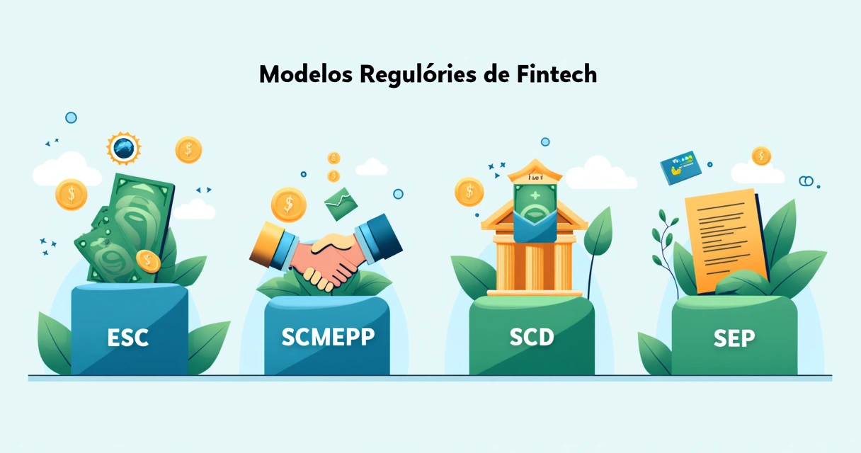 Quadro com diferentes modelos regulatórios de fintech no Brasil 