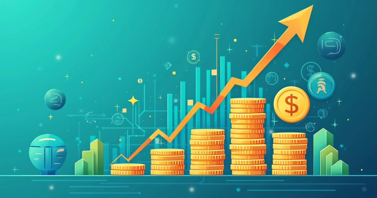 Ilustração de gráficos financeiros e ícones digitais de fintechs 