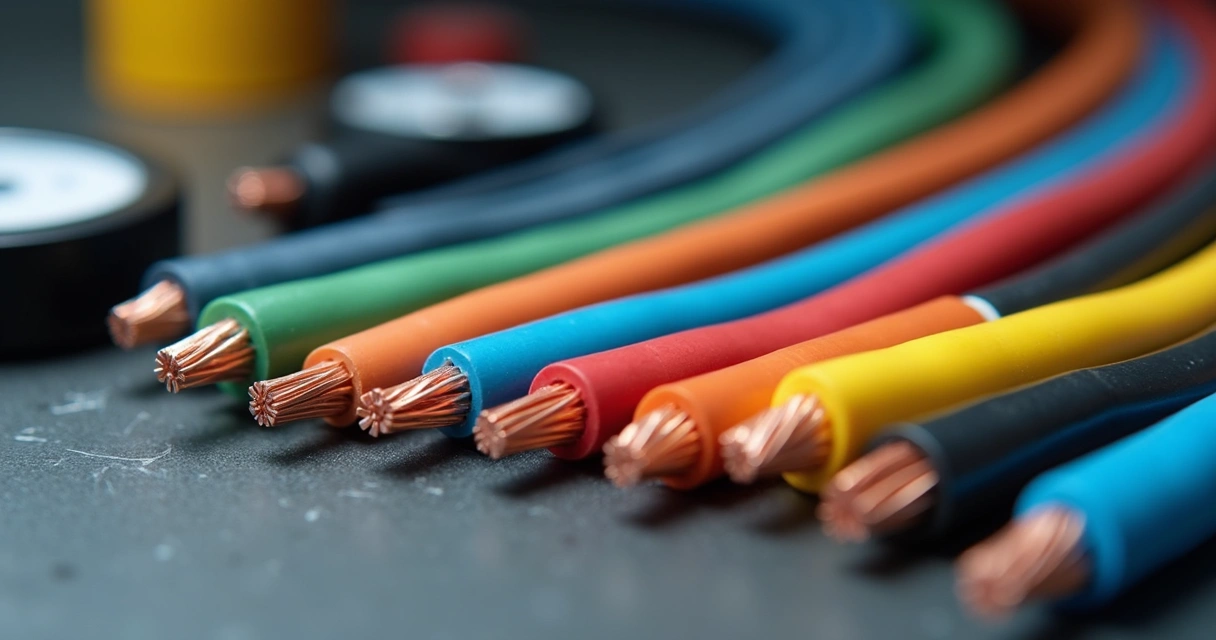 Vários fios e cabos coloridos organizados lado a lado