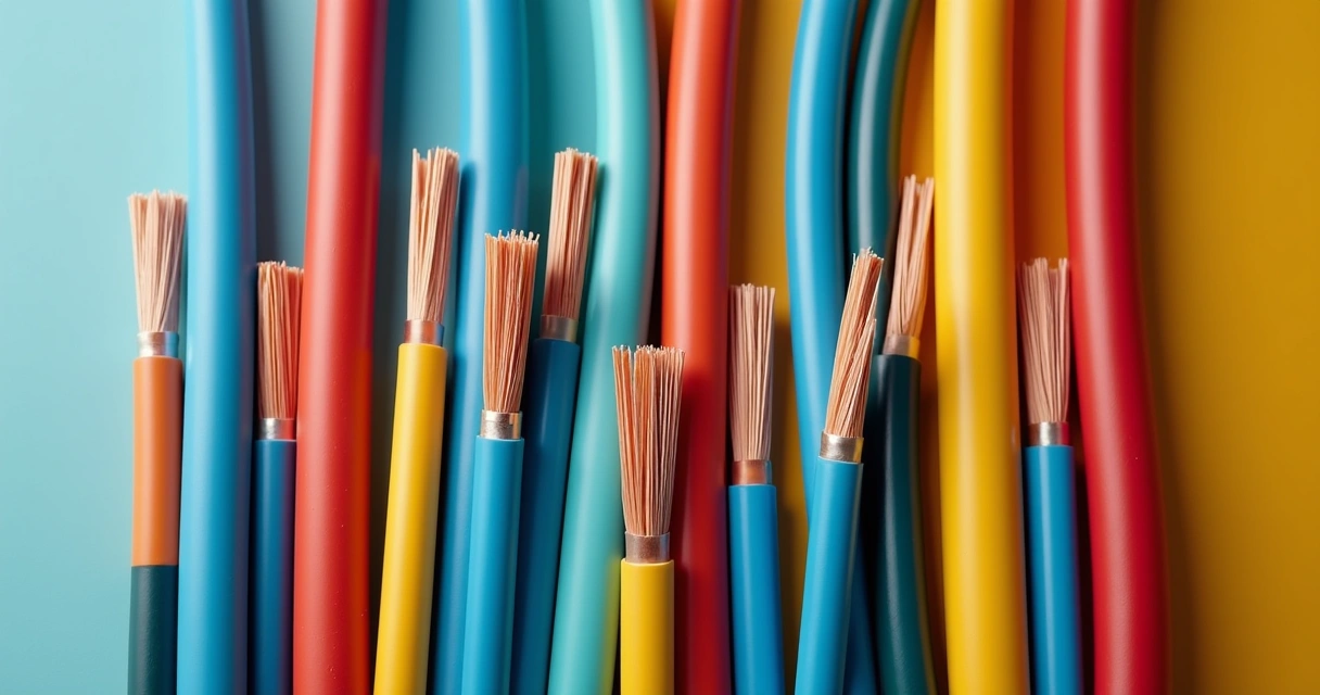 Fios e cabos elétricos coloridos organizados lado a lado 