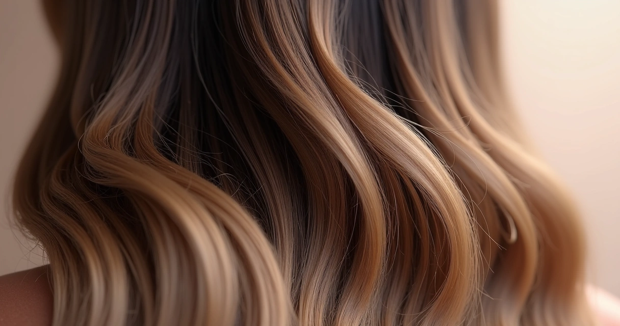 Fios de cabelo com efeito natural de balayage, brilho e movimento 