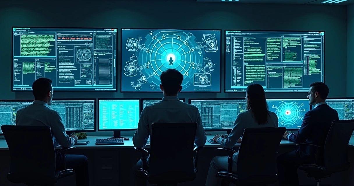 Equipe de segurança monitora firewall corporativo em tempo real 