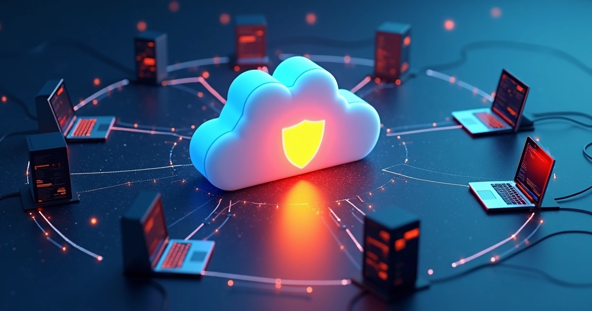 Painel de firewall digital protegendo dados empresariais na nuvem