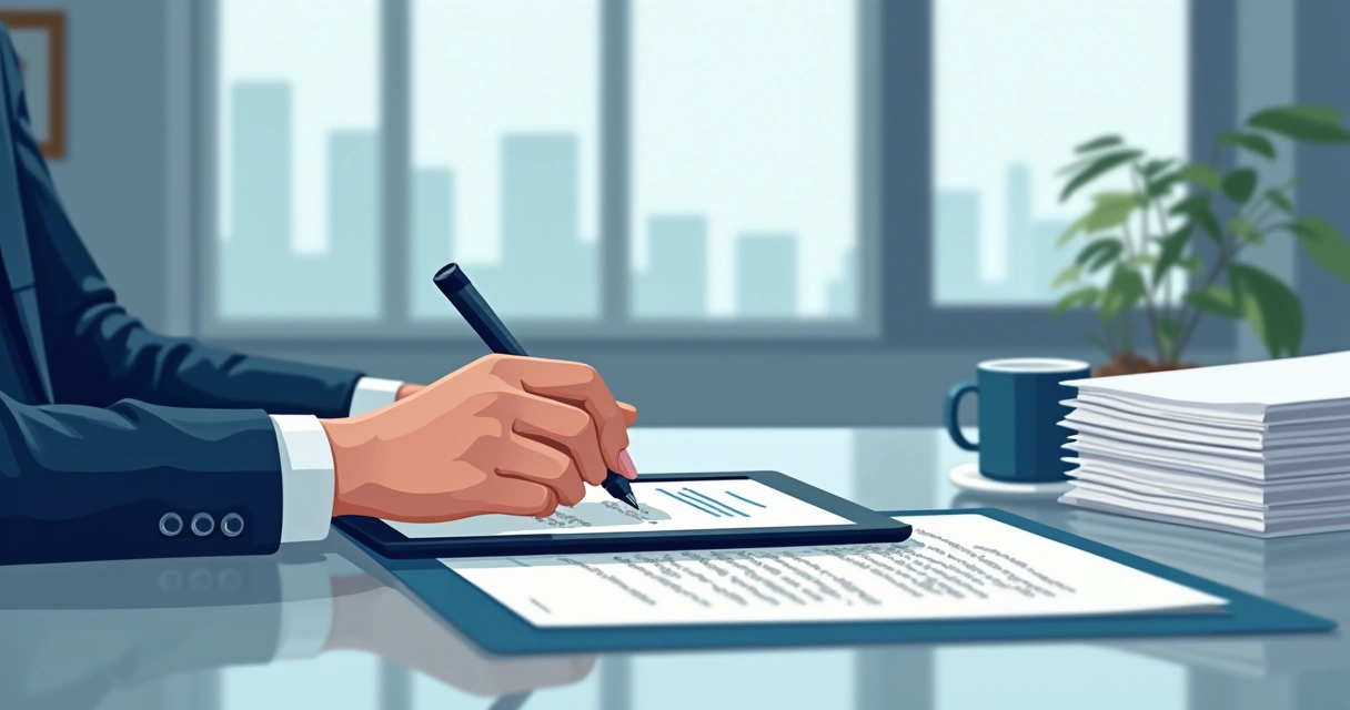 Persona firmando un contrato laboral en una tableta 